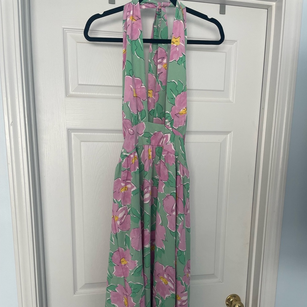 New with tags, Sunday Up, deep V, backless maxi dress.